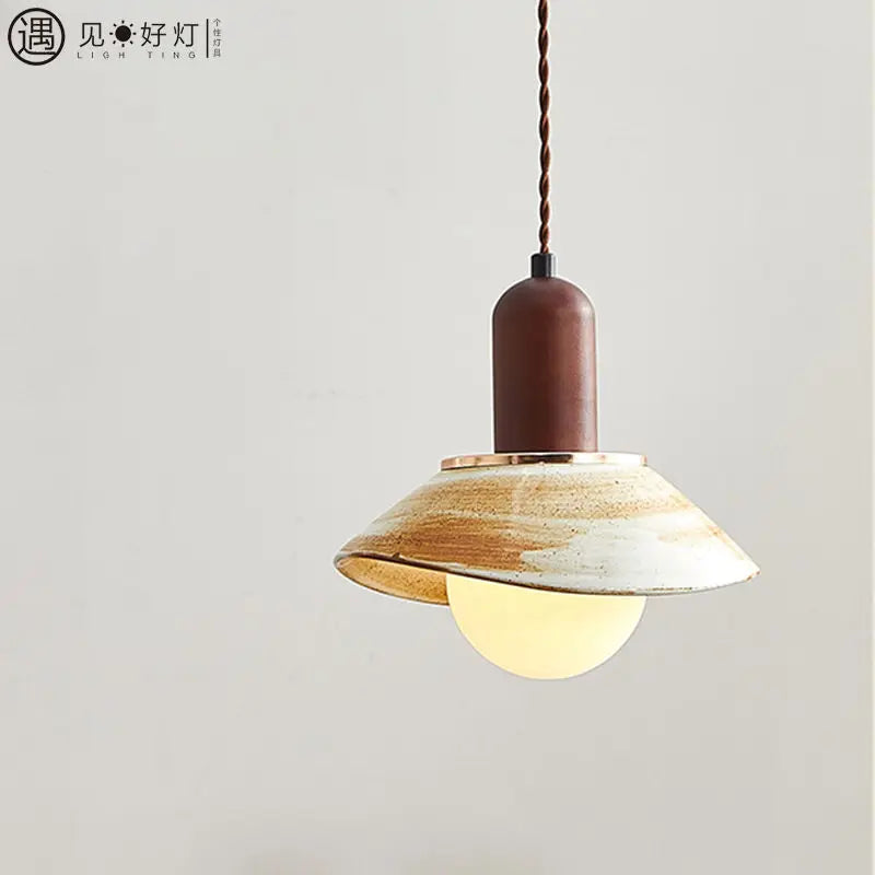 Afralia™ Ceramic Pendant Lamp Wabi-Sabi LED Hanging Light Vintage Bedroom Living Room