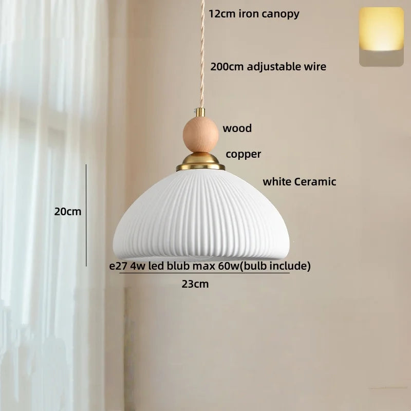 Afralia™ White Ceramic LED Pendant Lamp Copper Modern Wood Nordic Hanging Lights