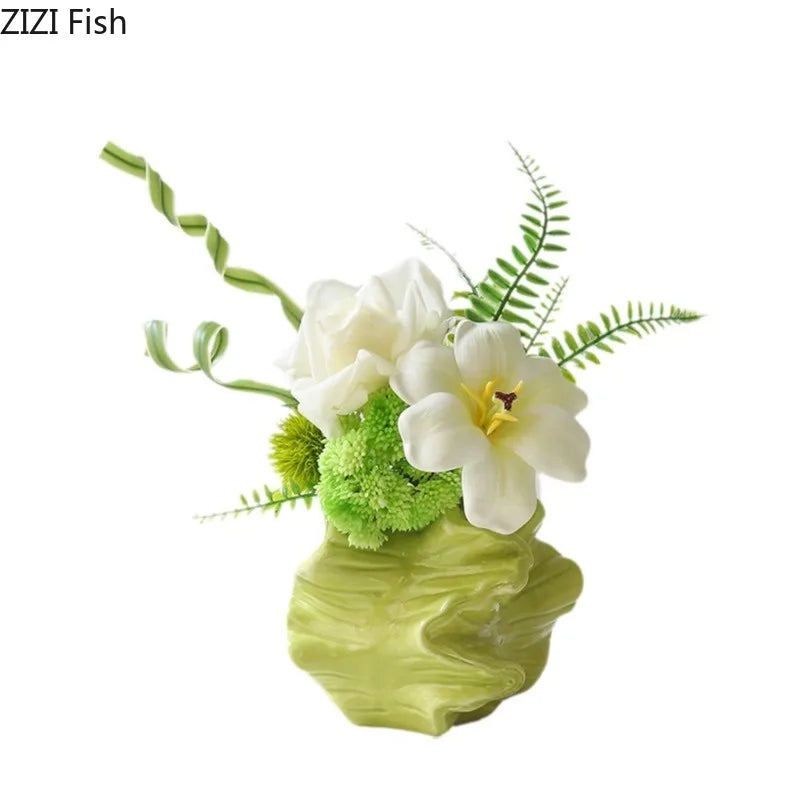 Afralia™ Green Ceramic Vase: Unique Plant Pot for Stylish Room Decor