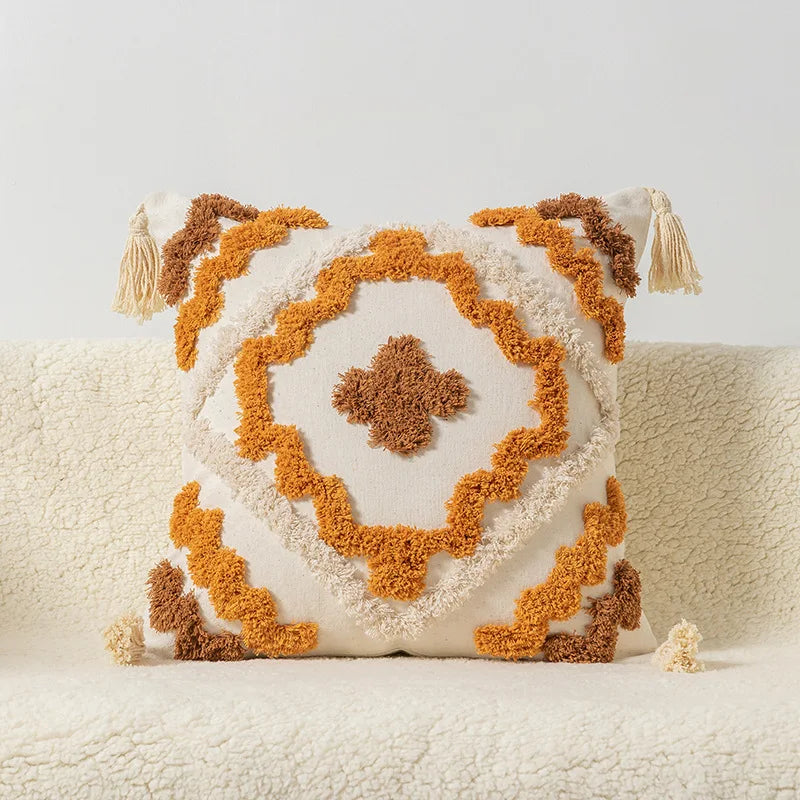 Afralia™ Boho Square Pillowcase with Embroidery & Tassel Detail for Living Room Sofa