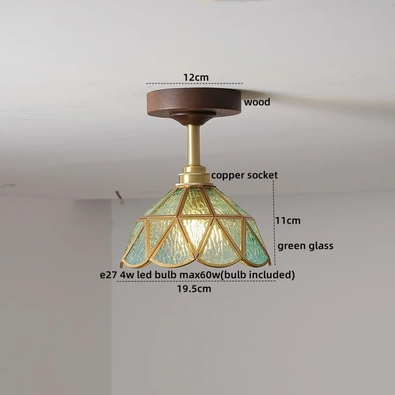 Afralia™ Amber Glass LED Ceiling Light Modern Wood Canopy Kids Room Fixture