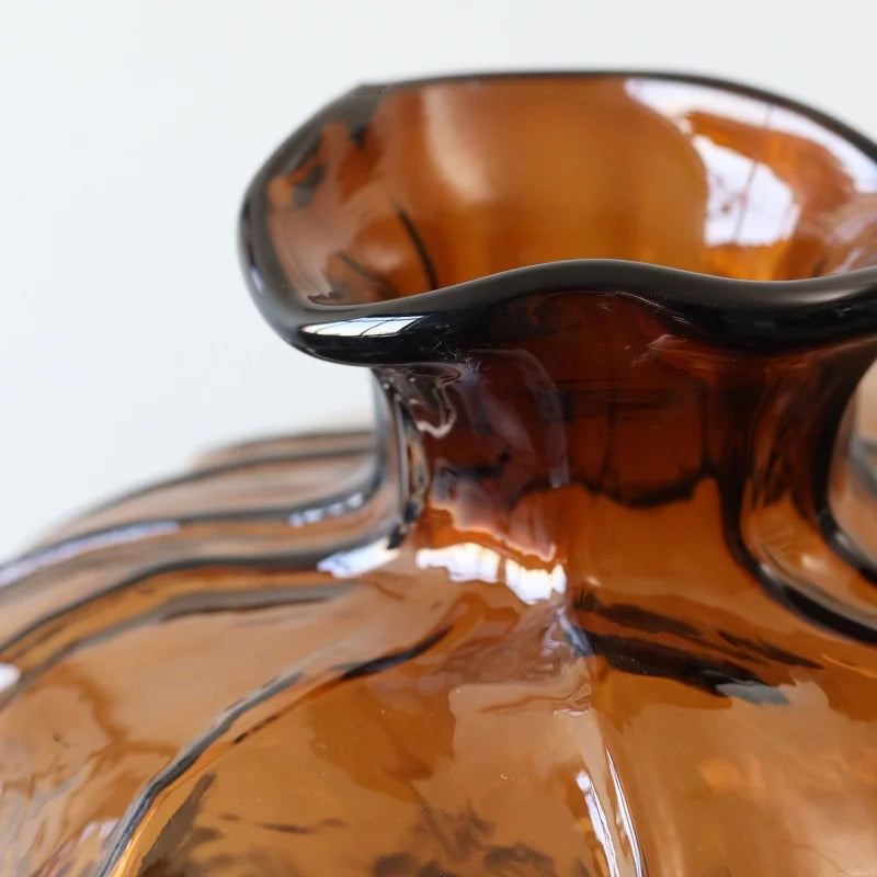 Afralia™ Brown Wavy Grain Glass Vase Terrarium Flower Home Decor Bottle