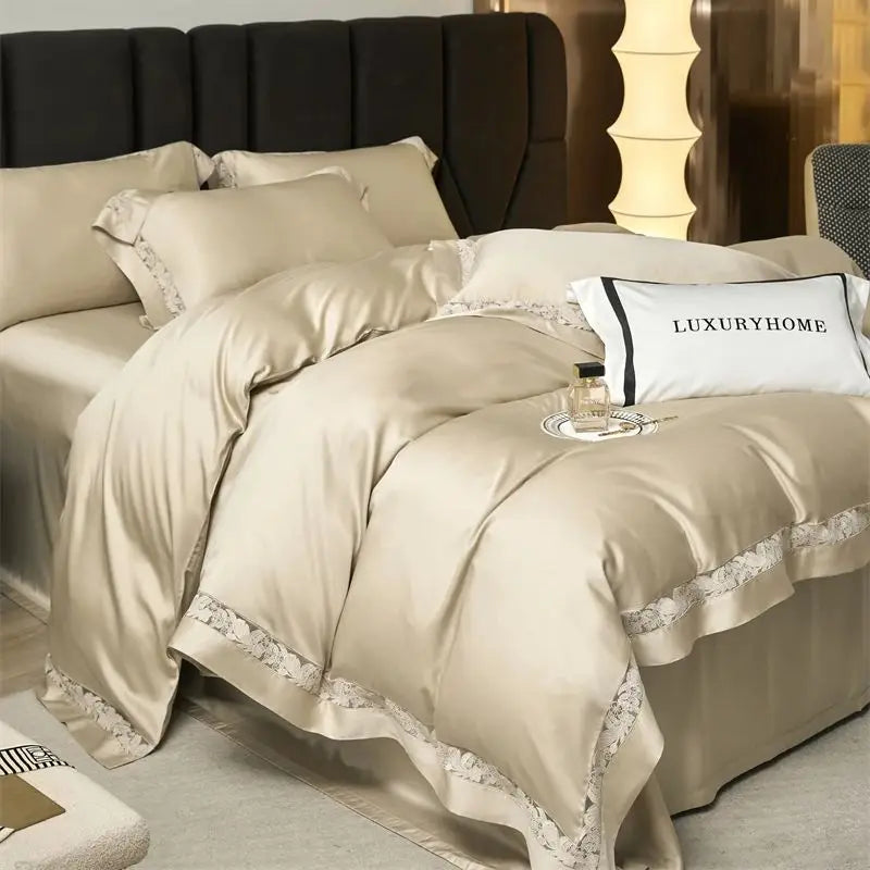 Afralia™ Soft Silky Lyocell Cotton Bedding Set with Hollow Lace Wide Edge