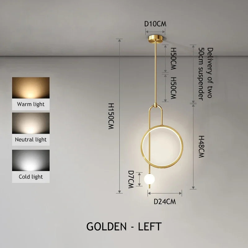 Afralia™ Modern Glass Ball Gold Ring Pendant Light LED Hanging Lamp Minimalist Ceiling Chandelier