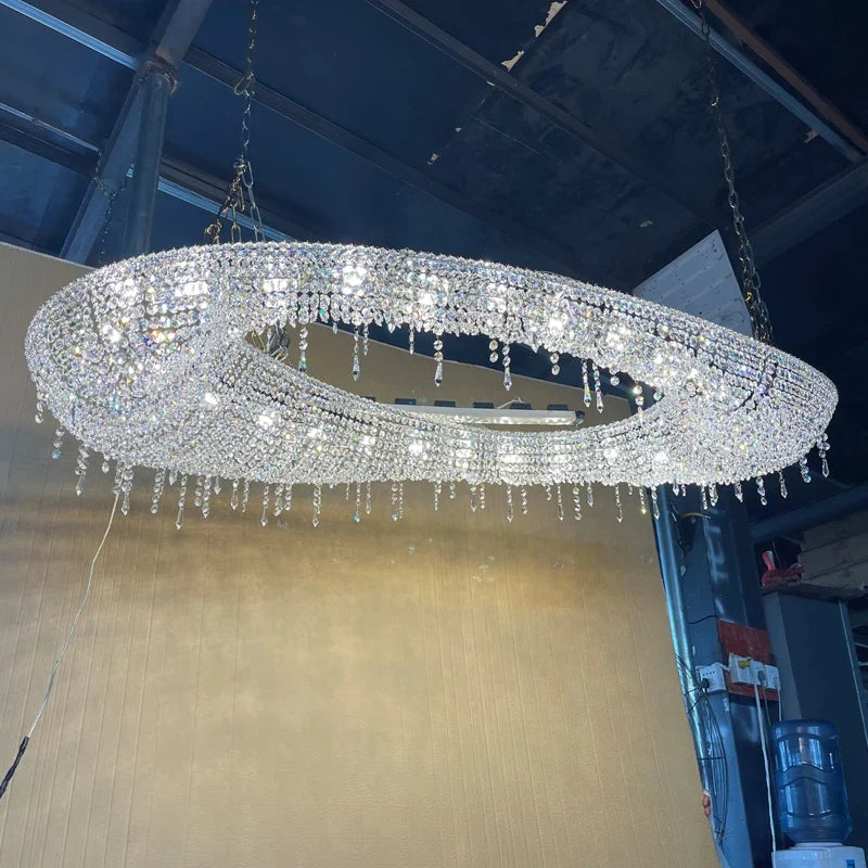 Afralia™ Crystal Oval Chandelier with LED Lights for Modern Luxury Living Spaces