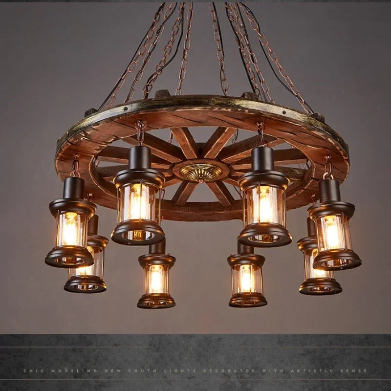 Afralia™ Iron Wheel LED Pendant Lights - Industrial Metallic Lustre Hanging Lamps