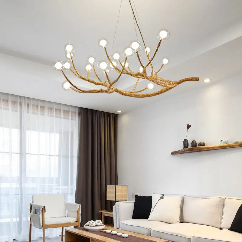 Resin Tree Branch Chandelier G4 Bubble Pendant Light by Afralia™ - Retro Glass Hanging Lamp