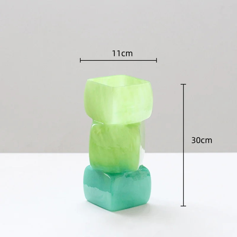 Afralia™ Square Geometric Glass Vase Gradient Color Flower Arrangement Home Decor