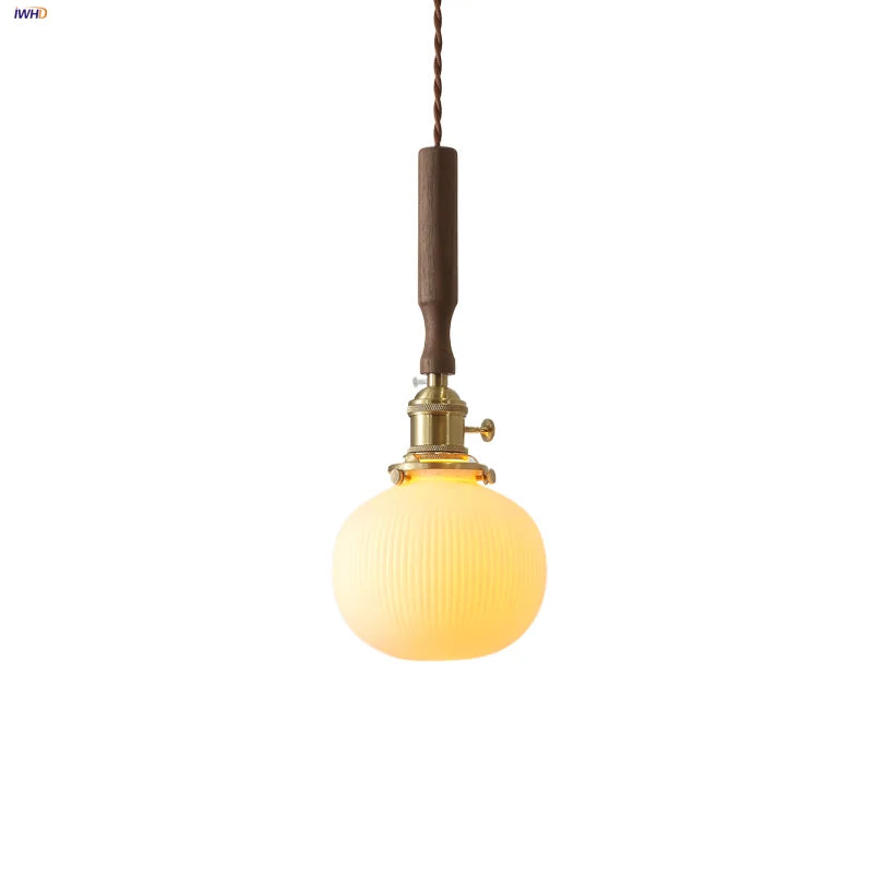 Afralia™ Ceramic LED Pendant Lamp, Walnut Wood Nordic Hanging Light Fixtures