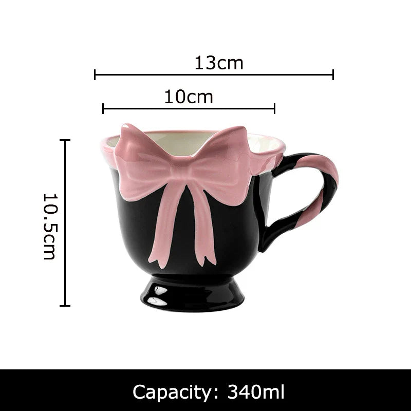 Afralia™ Pink Bowknot Ceramic Tea Coffee Mug - Lovely Table Cup Juice Container