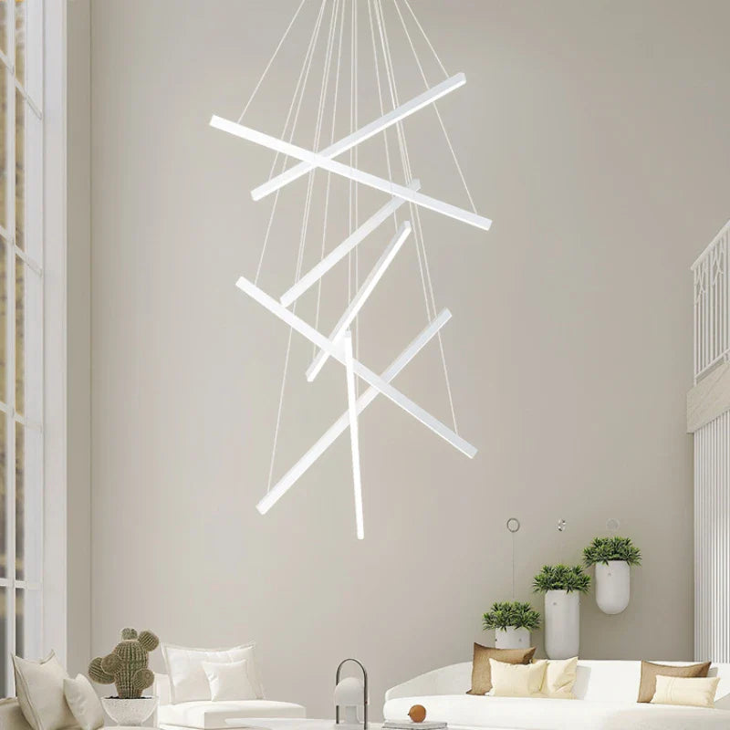 Afralia™ Modern Minimalist Black Line Ceiling Chandelier for Living Room Villa Staircase