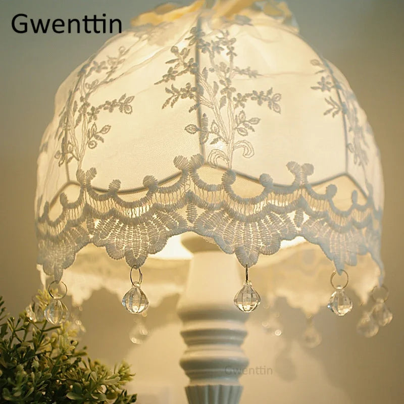 Afralia™ Lace Fabric Table Lamp Led Desk Light for Home Wedding Decor Bedroom