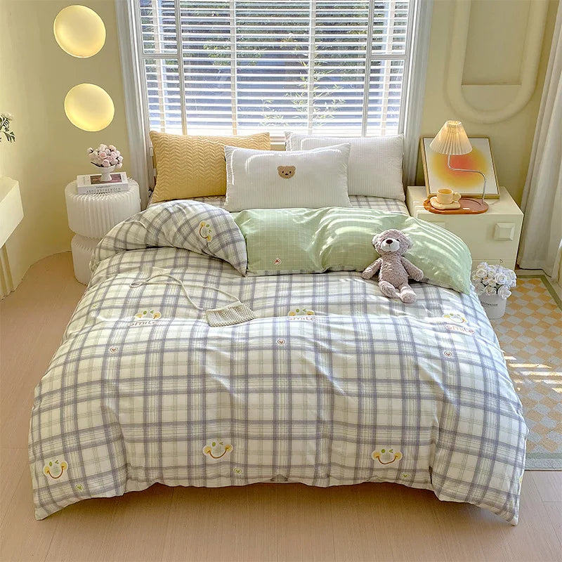 Afralia™ Nordic Plaid Cotton Duvet Cover for All Seasons - Single/Double Bed