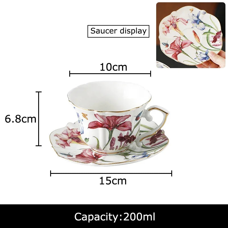 Afralia™ Iris Pattern Porcelain Gilded Mug Set for Stylish Tea & Coffee Enjoyment