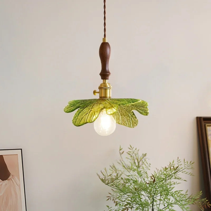 Afralia™ Green Leaf LED Pendant Lamp for Home and Cafe Decor
