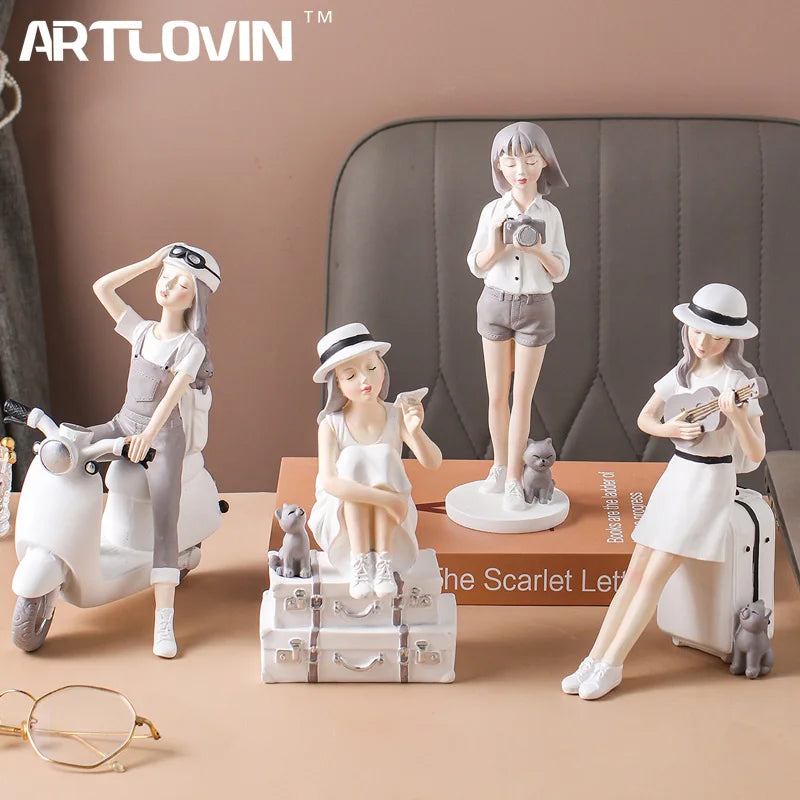 Afralia™ Kawaii Girl Figurine Sculpture for Room Decor and Desk Accessories