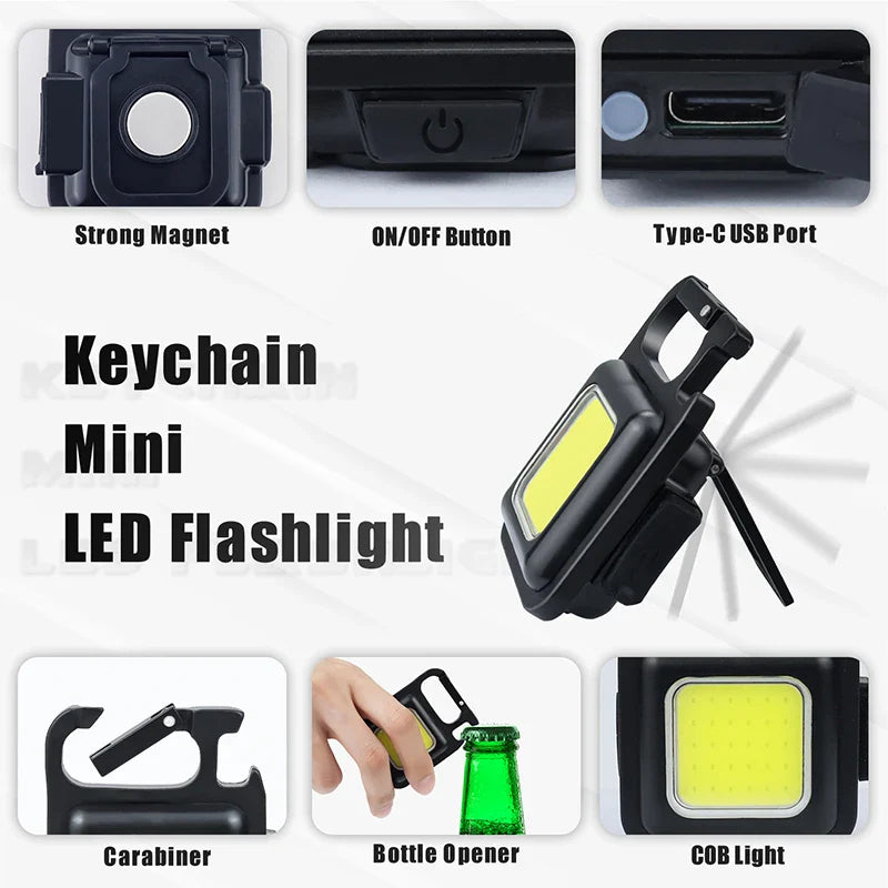 Afralia™ Mini COB Keychain Flashlight: Super Bright, Magnet, 4 Lighting Modes, Rechargeable