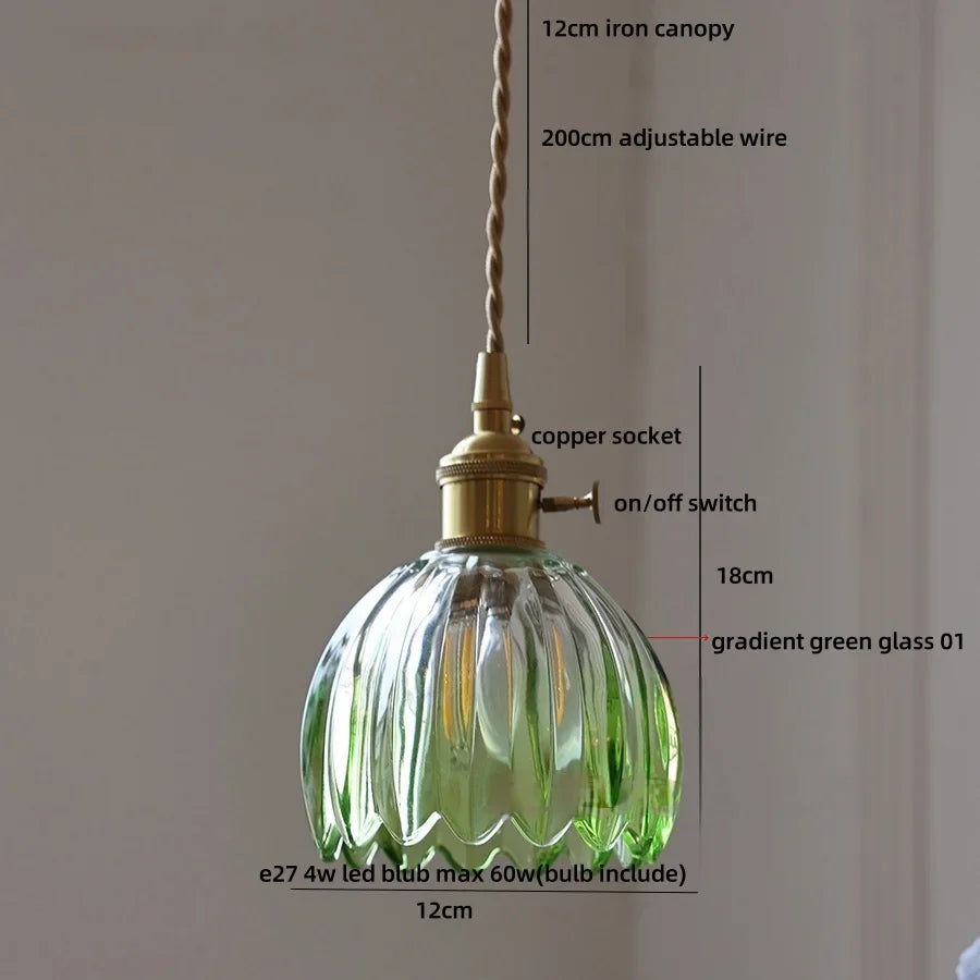Afralia™ Green LED Pendant Light Fixture Glass Japan Style Hang Lamp