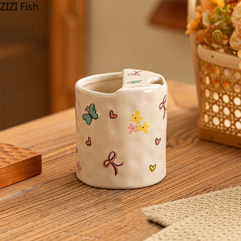 Afralia™ Cartoon Pattern Porcelain Cup - Creative Coffee Mug for Dining Table