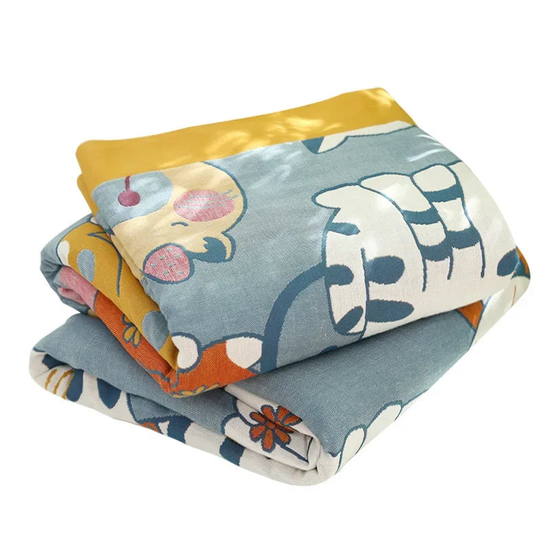 Afralia™ Cartoon Cat Summer Quilt - 100% Cotton Leisure Blanket