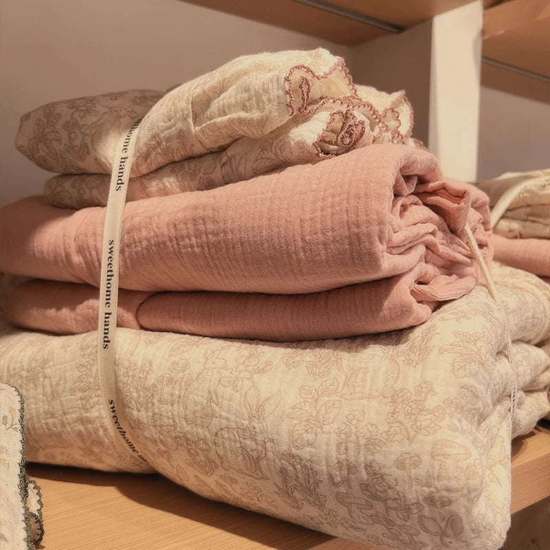 Afralia™ Luxury Nude Double-Layer Cotton Yarn Quilt Cover for Single Double Size Bed