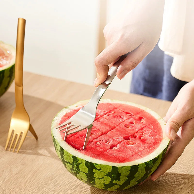 Afralia™ Watermelon Slicer Fork Stainless Steel Divider Cutter Kitchen Tool