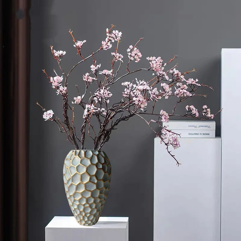 Afralia™ Geometric Diamond Check Ceramic Vase: Home Decor Floral Arrangement & Accessories
