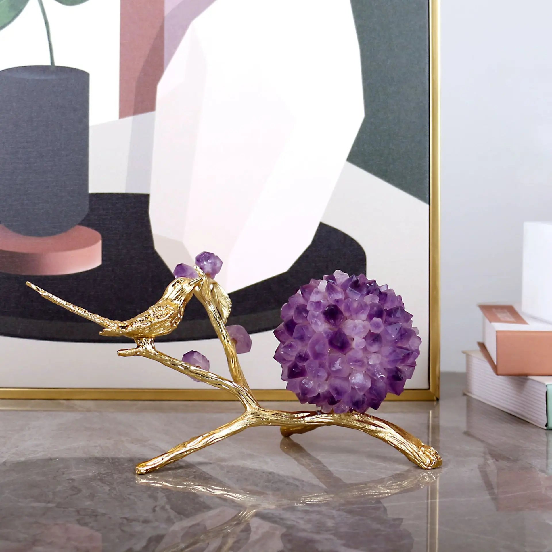 Afralia™ Amethyst Flower Ball Bird Sculpture Desk Decoration