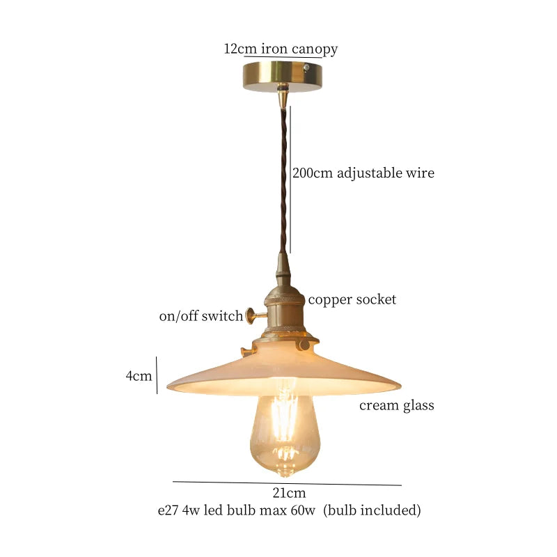 Afralia™ Cream Glass Ball LED Pendant Light for Kitchen Living Room Nordic Vintage Copper