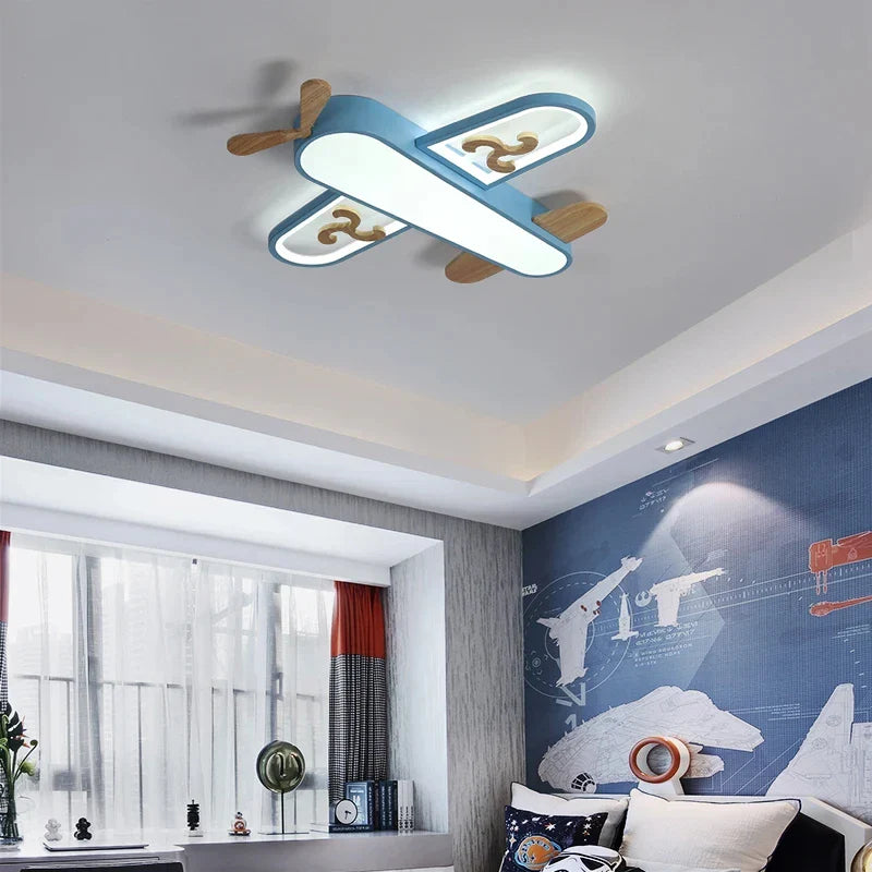 Afralia™ Wood LED Airplane Ceiling Light Yellow Blue Minimalist Design