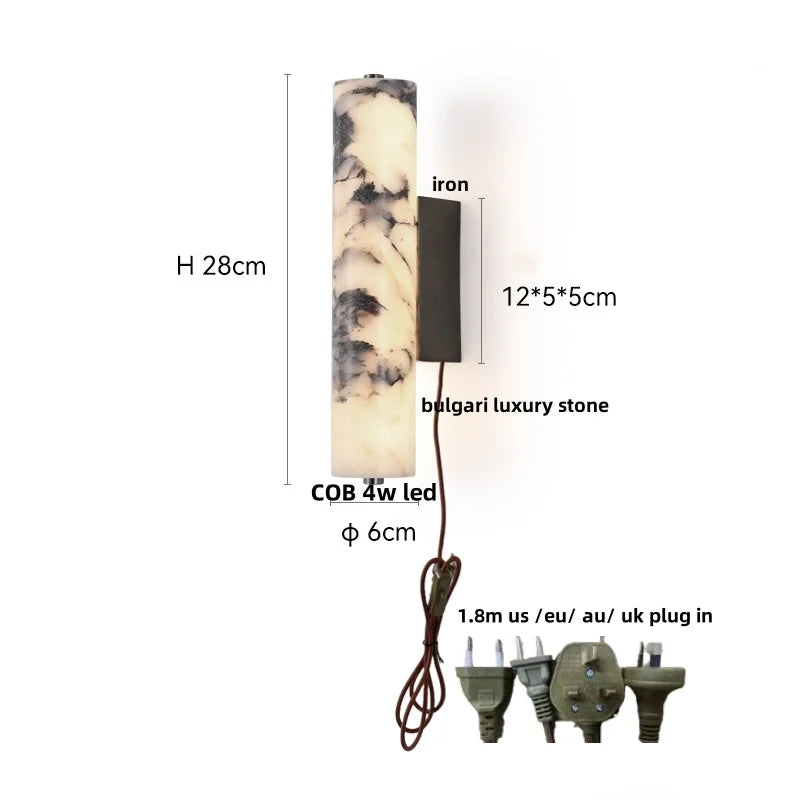 Afralia™ Modern Cylinder Marble Wall Lamp - Luxury LED Wall Lights for Living Room