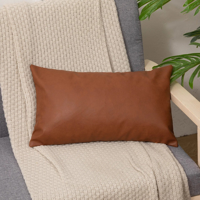 Brown Faux Leather Cushion Cover 45x45cm for Home Decor - Afralia™