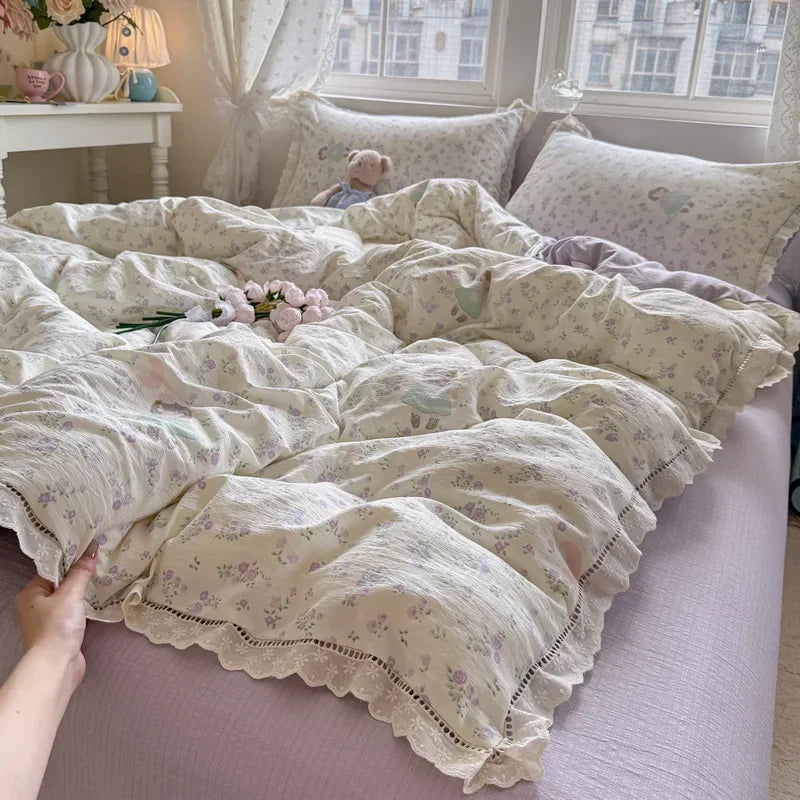 Afralia™ Summer Hollow Lace Floral Bedding Set - Princess Style, Soft & Breathable