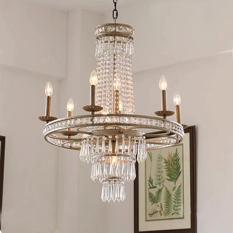 Afralia™ American Country Chandelier French Luxury Iron Crystal Lamp