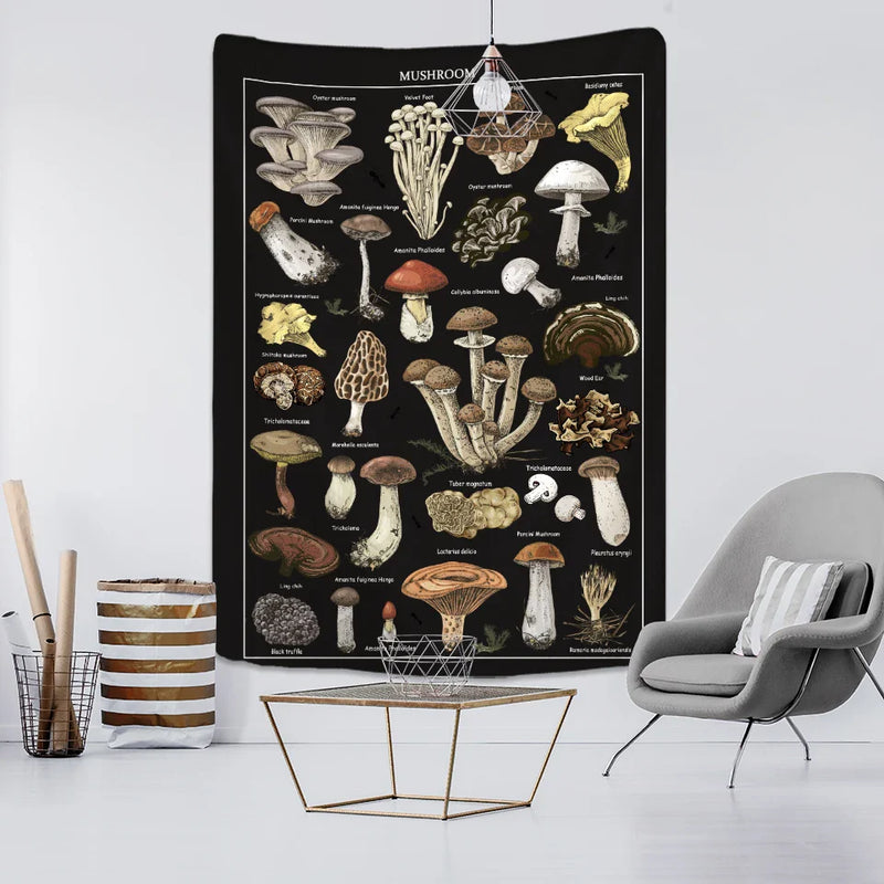 Afralia™ Black Mushroom Mystical Tapestry Wall Hanging for Boho Home Decor