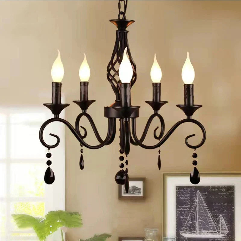 Afralia™ Crystal Black Chandelier: Elegant Iron Ceiling Light for Bedroom, Dining Room, Study & Children's Room