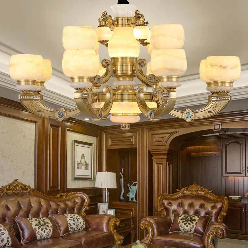 Afralia™ Chinese Jade Chandelier: Elegant All-Copper Lighting for Living Room, Bedroom, Dining Hall