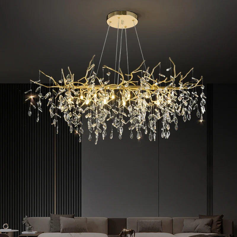 Afralia™ Luxury Gold Branch Crystal Chandelier for Modern Living Room and Home Hall