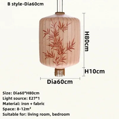 Afralia™ Handmade Japanese Lantern Painting Pendant Lamp Fabric Chandelier