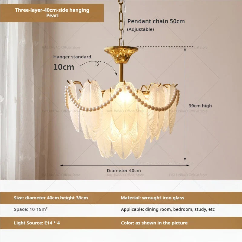Afralia™ Cream Wind Feather Pearl Crystal Chandelier for Luxury Living Room and Bedroom
