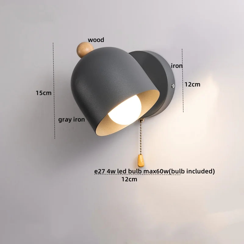 Afralia™ Wood Iron LED Wall Lights with Pull Chain Switch for Modern Living Spaces