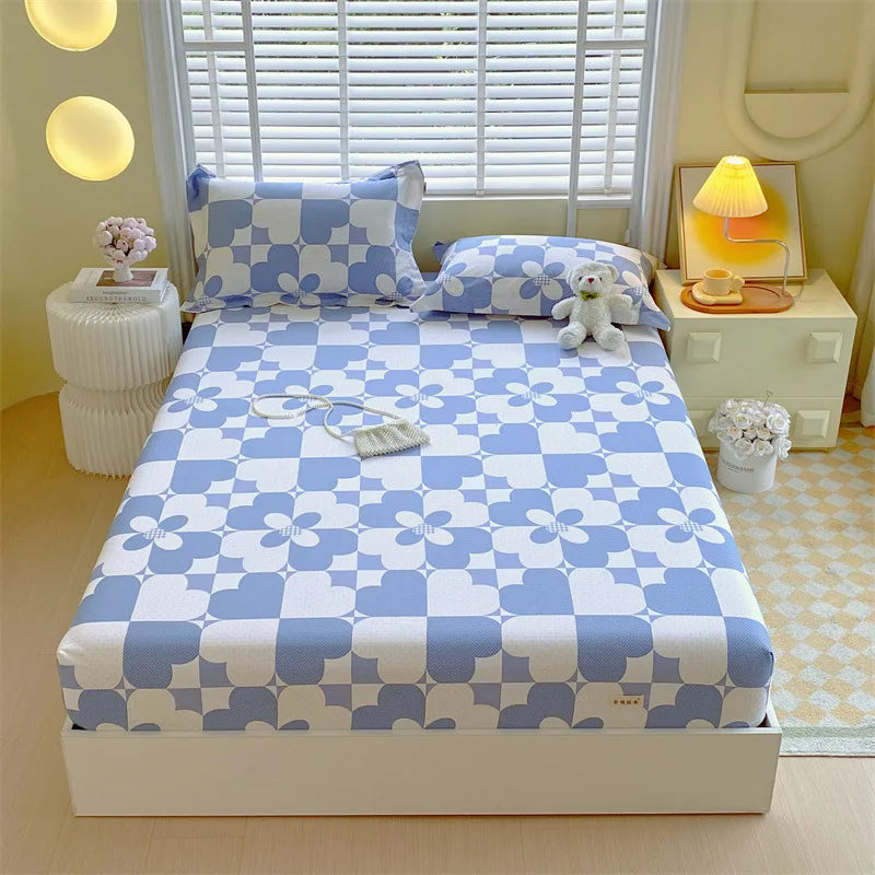 Afralia™ Cotton Striped Fitted Bed Sheet for Queen Double Mattress Cover