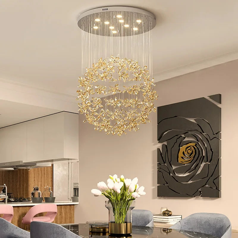 Afralia™ Luxury Crystal Butterfly Ceiling Chandelier for Living Room - Modern LED Light Fixtures