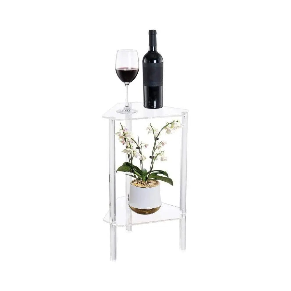 Afralia™ Clear Acrylic Corner End Table for Small Spaces, Modern Small Accent Table for Living Room