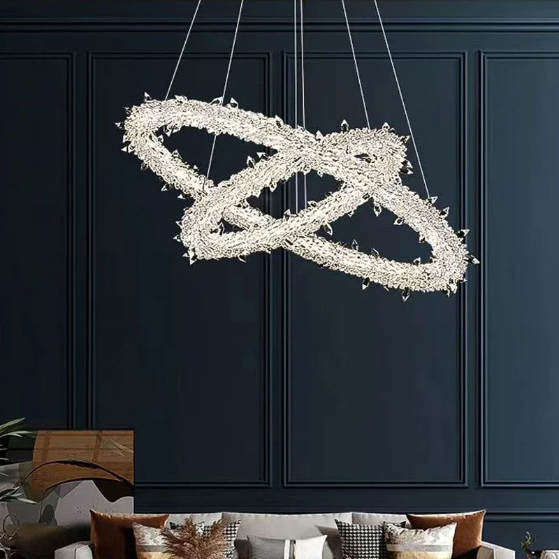 Afralia™ Luxury Crystal LED Chandelier | Dimmable Ring Gloss Ceiling Chandelier for Modern Living Room