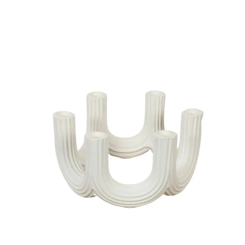 Afralia™ Elegant White Ceramic Candlestick Holder for Home Decor and Dining Table