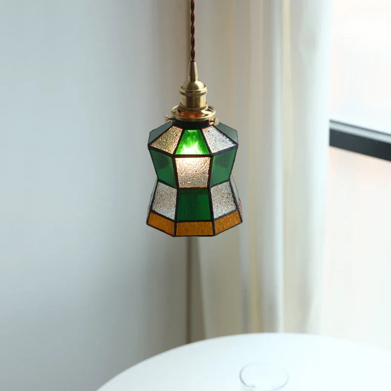 Afralia™ Vintage Green Tiffany Glass Adjustable LED Pendant Lamp for Home Decor