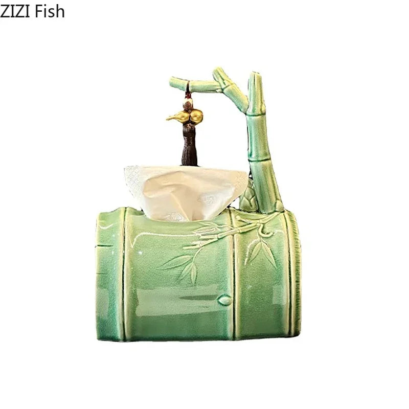 Afralia™ Bamboo Tissue Box: Ceramic Green Bamboo Design for Coffee Table & Desk Decor