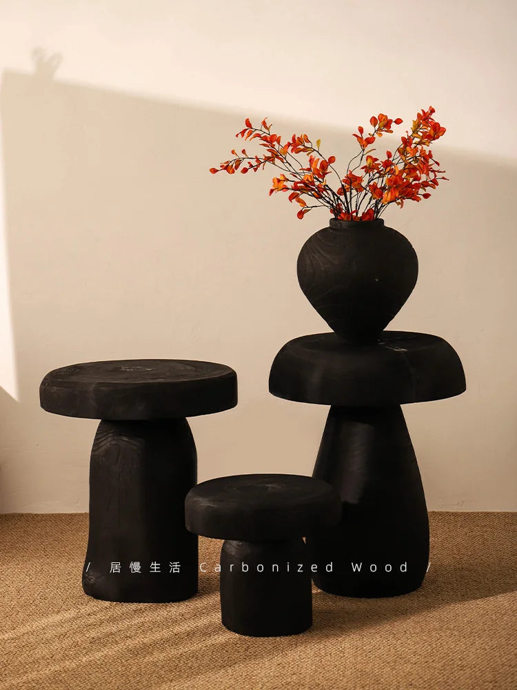 Afralia™ Solid Wood Mushroom Stool: Luxury Entryway Shoe Bench, Elegant End Table, Living Room-Round Stool