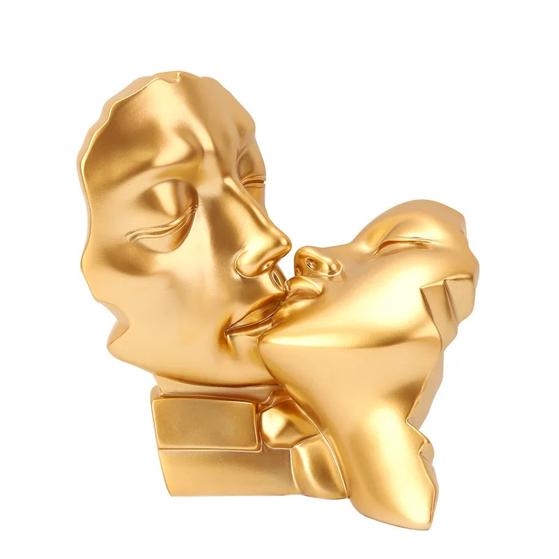 Afralia™ Abstract Gold Head Couple Sculpture, Wedding Gifts & Home Decor